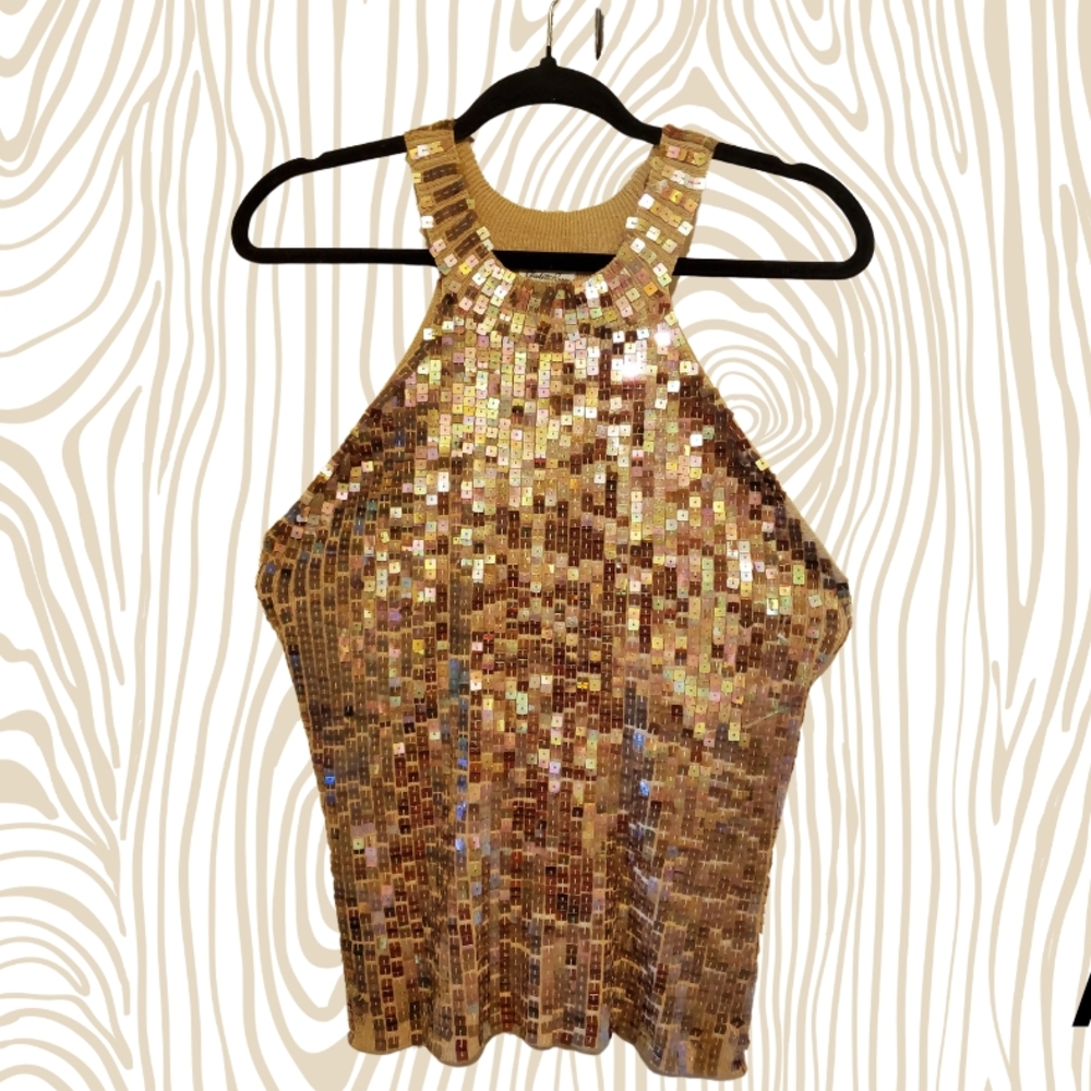 Sequin Halter Top - Gold